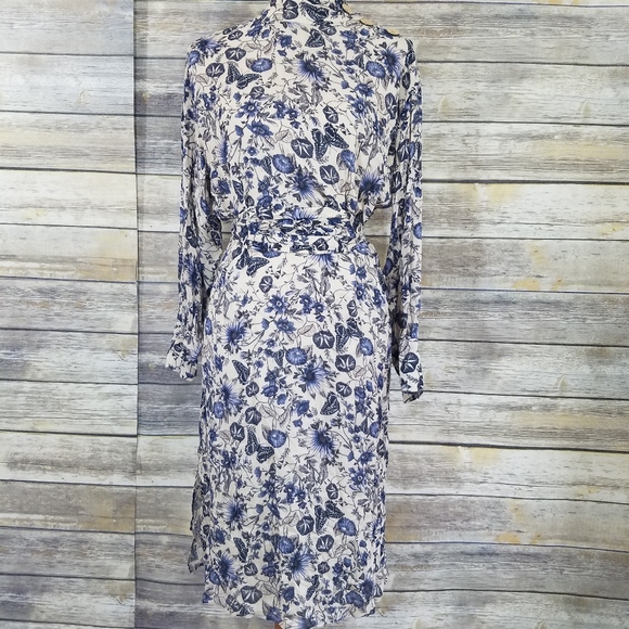 Zara Dresses Nwt Zara White And Blue Floral Print Midi Dress Poshmark